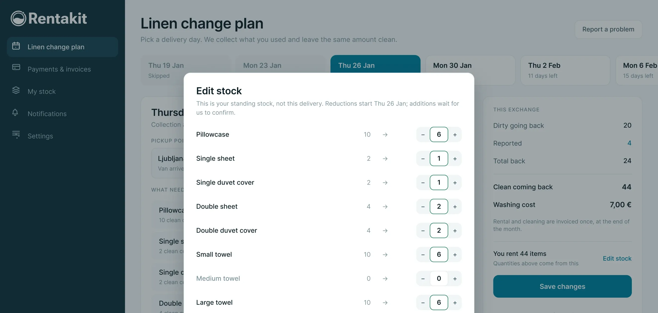 Editing rented stock inside an order